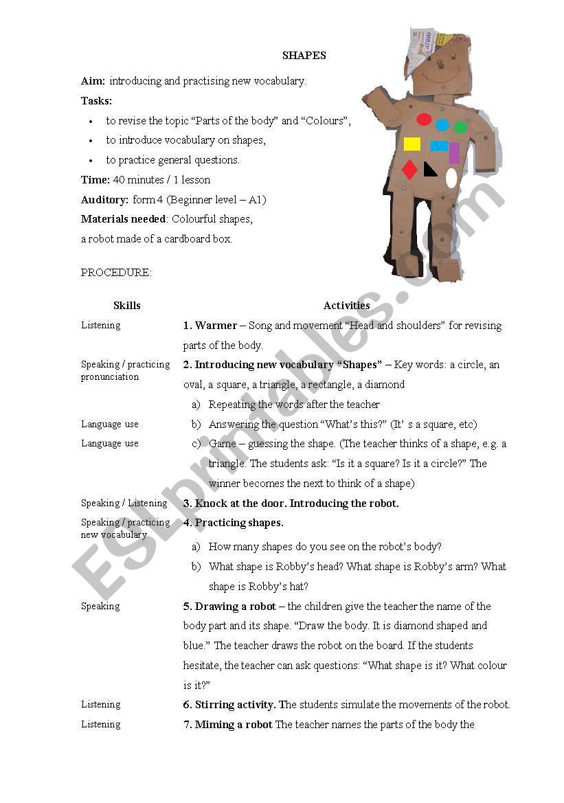 Lesson plan "Shapes"  ESL worksheet by Lubova_63