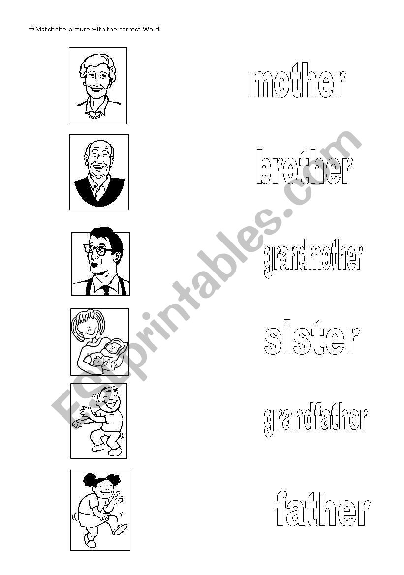 Matching the family members worksheet