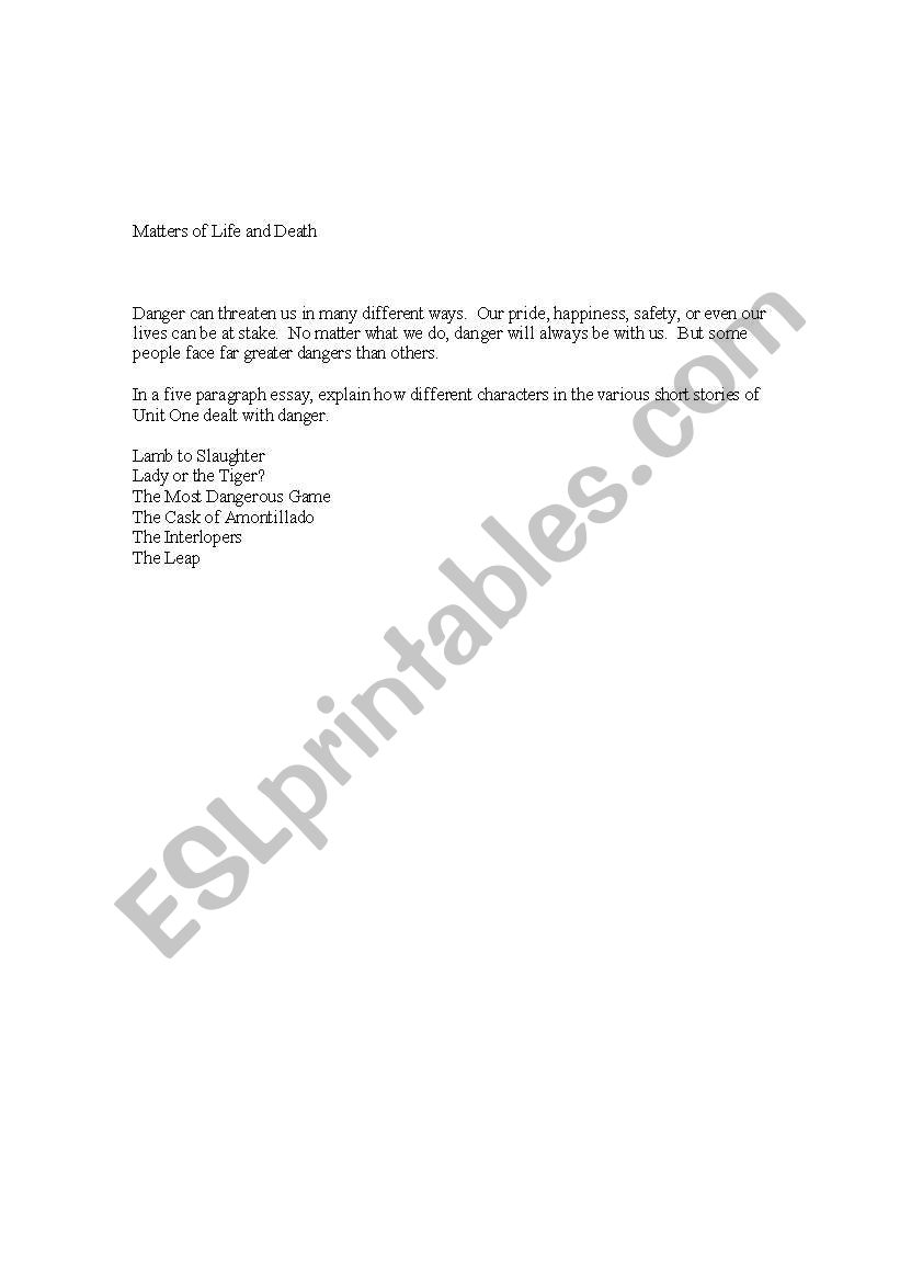 short story essay prompt worksheet