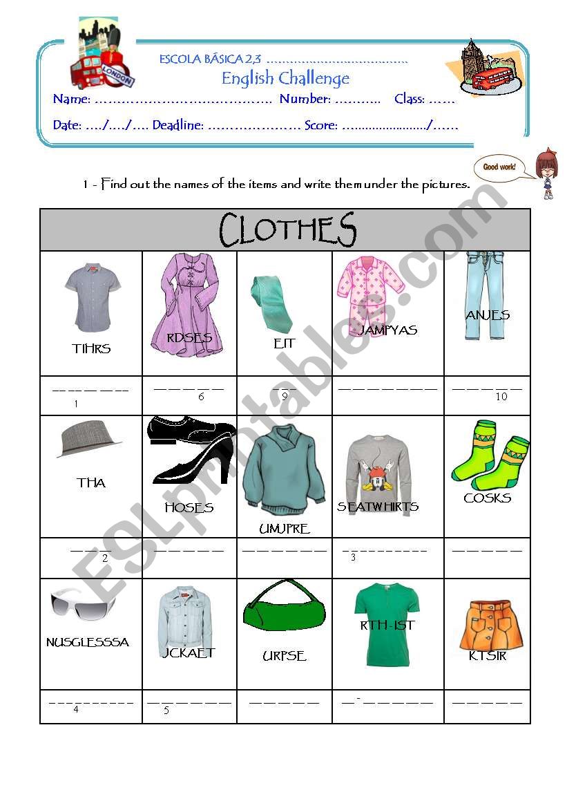 Clothes challenge worksheet