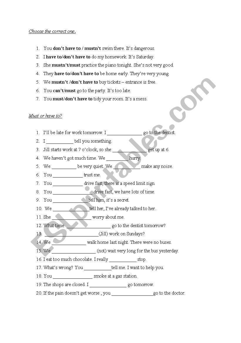 Must or Have to? worksheet