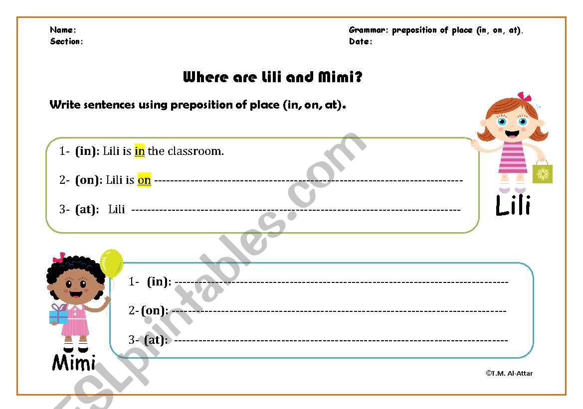 preposition of place (in,on,at)