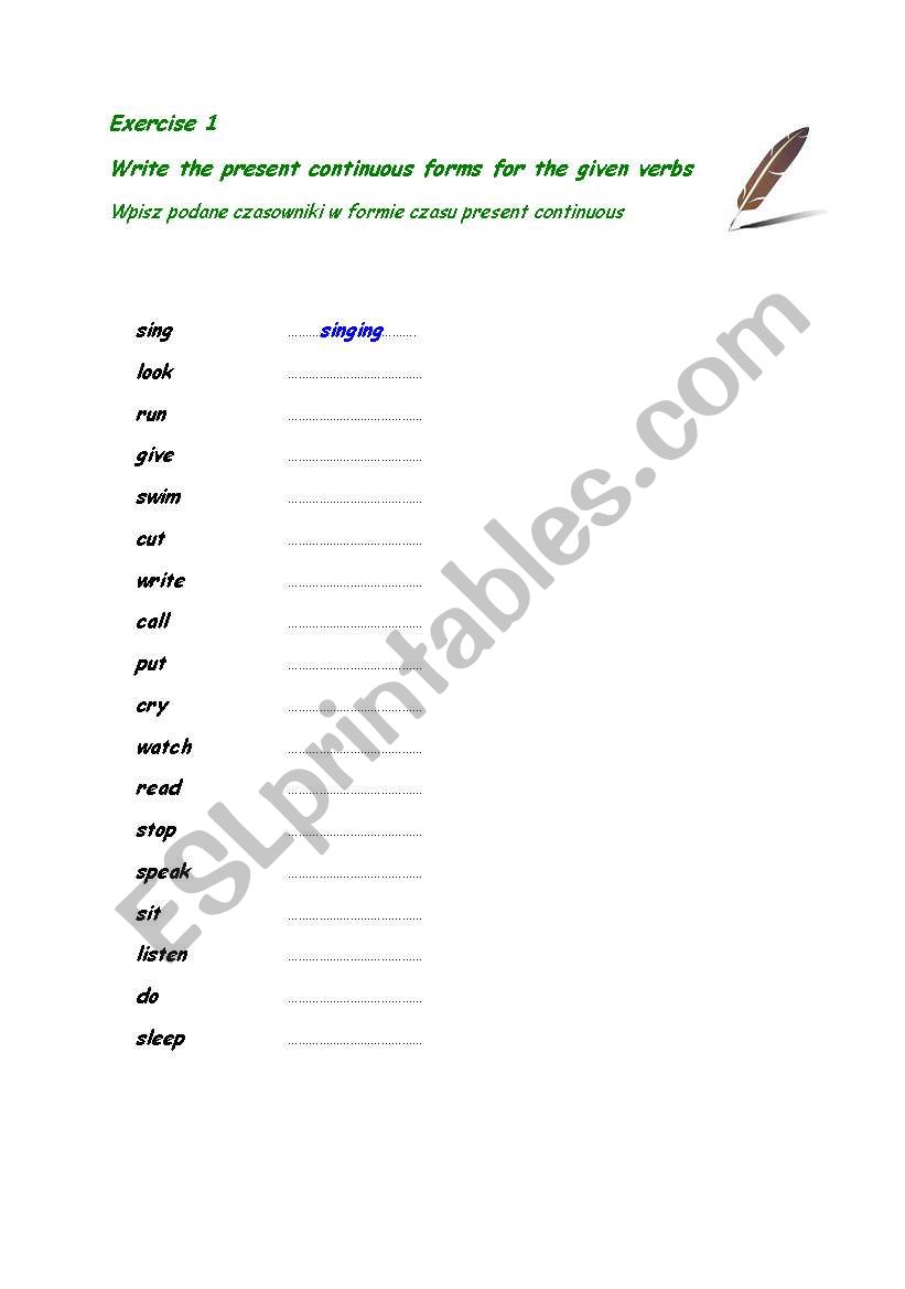 present continuous forms worksheet