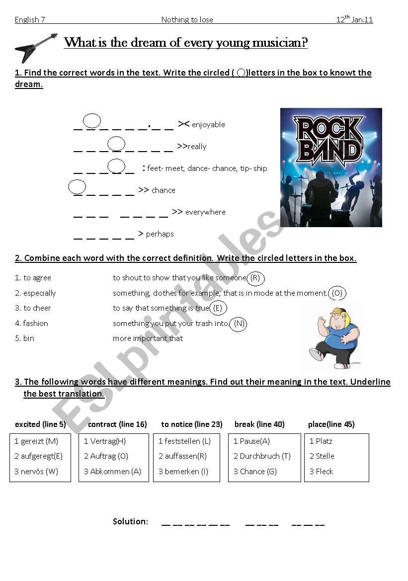 Vocab work for Goahead7 U3 T1/ Every young musicians dream.