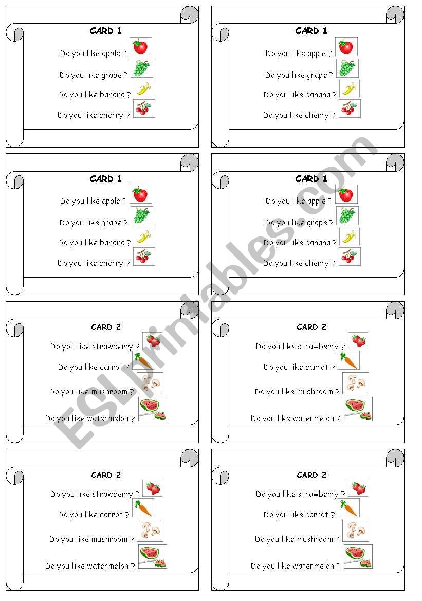 fruits  like and dislike worksheet