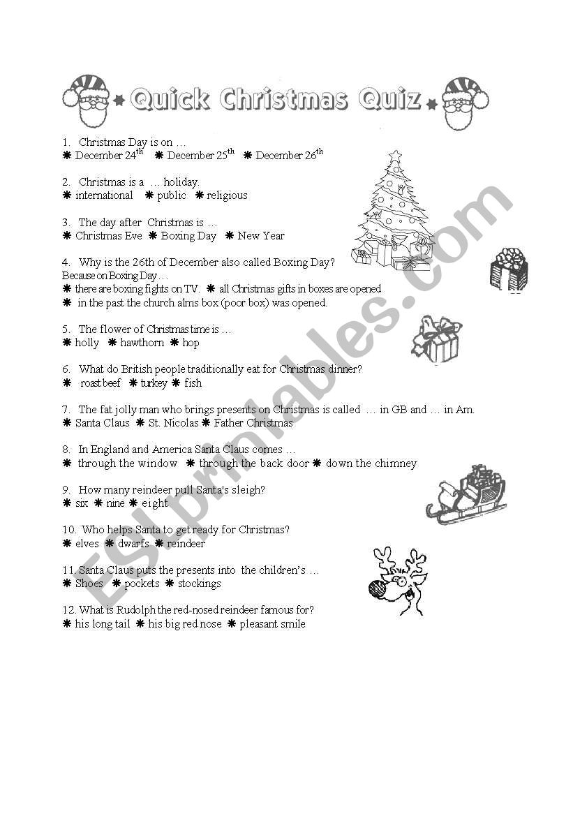 christmas quiz worksheet