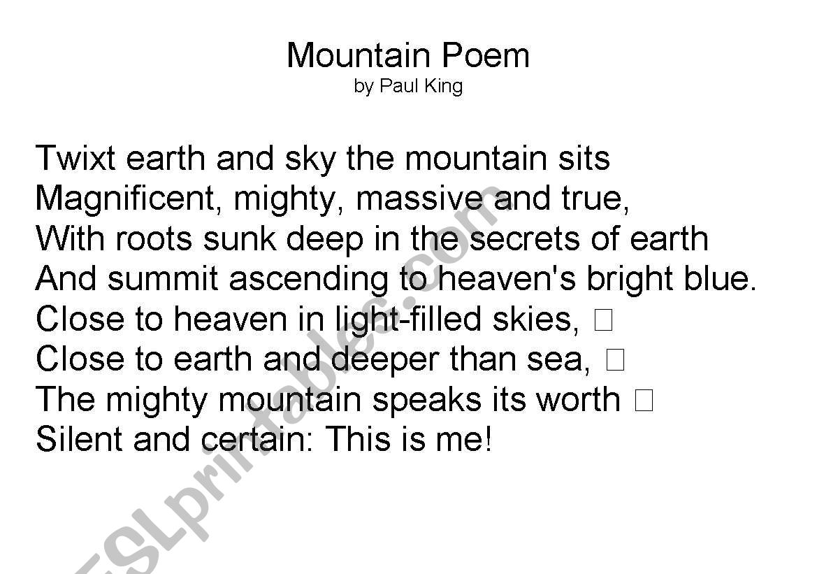 Mountain Poem by Paul King worksheet