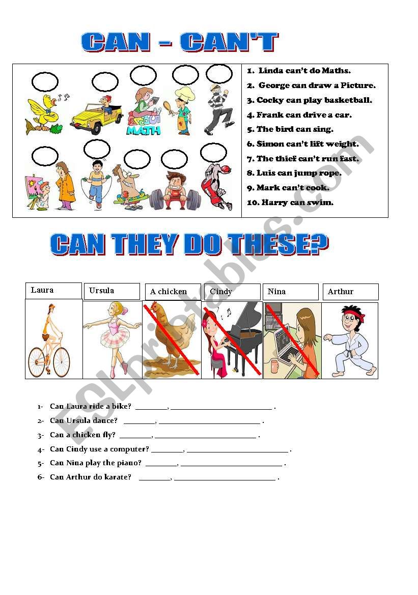 CAN - CANT  worksheet