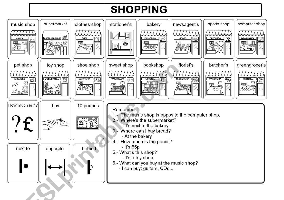 Shopping worksheet