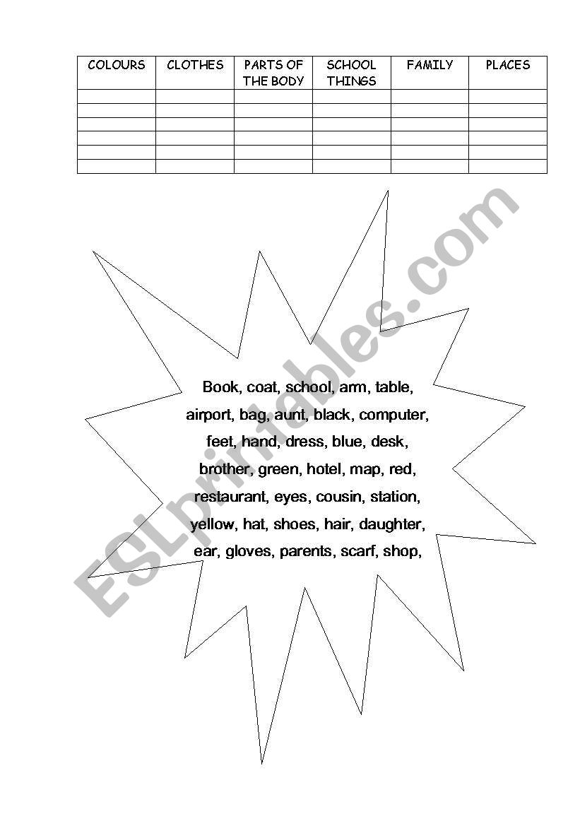 Word Groups worksheet