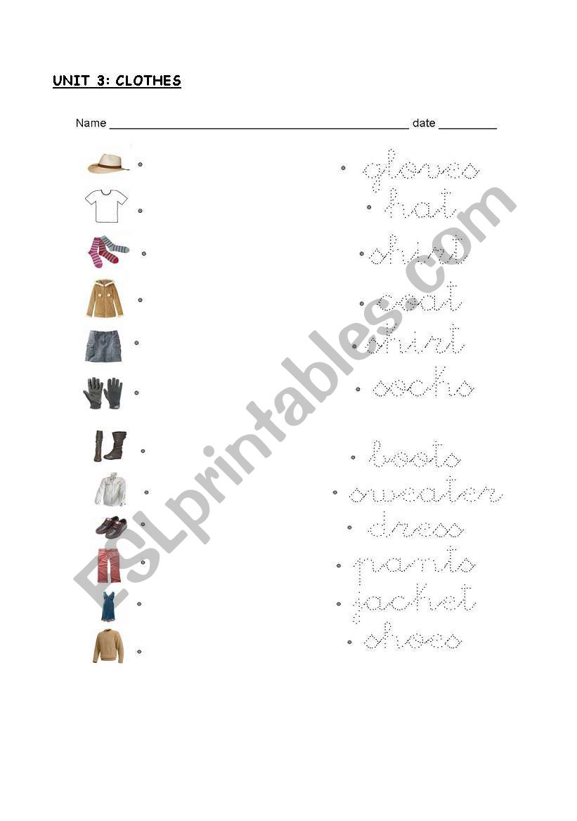 Clothes worksheet