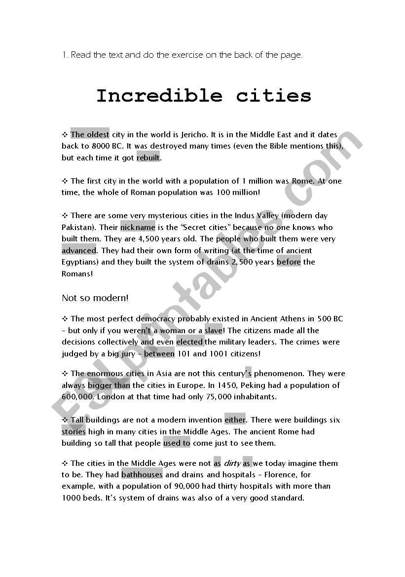 Incredible cities worksheet