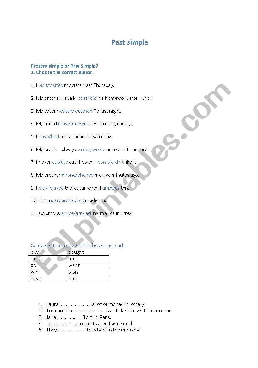 Past simple - exercises worksheet