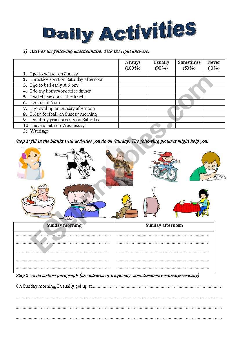 daily activities worksheet