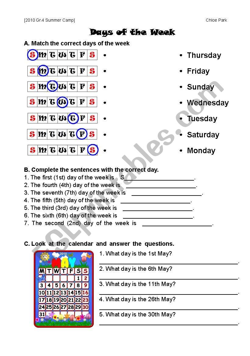 Days of the Week worksheet