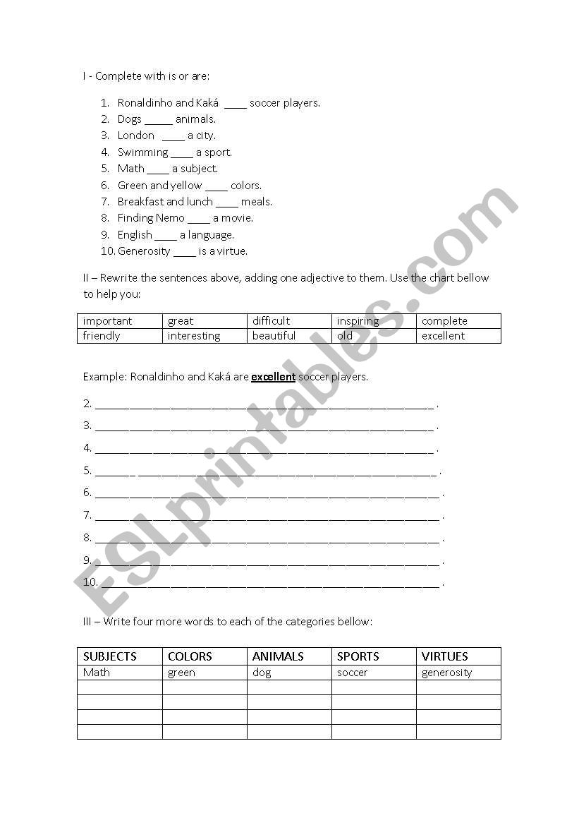 Verb to be IS and ARE worksheet