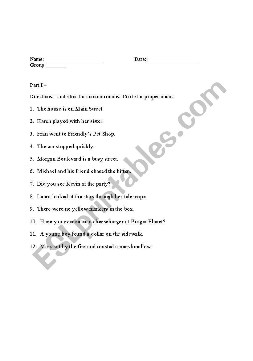 Common and Proper Nouns Worksheet