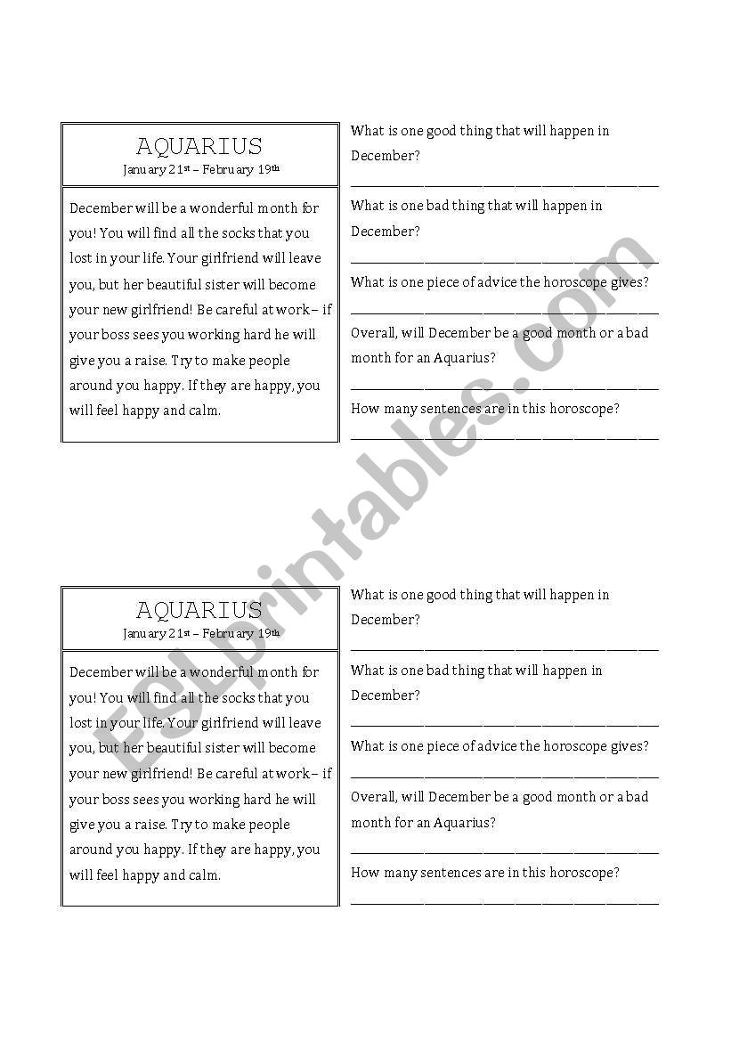 Sample Horoscope worksheet