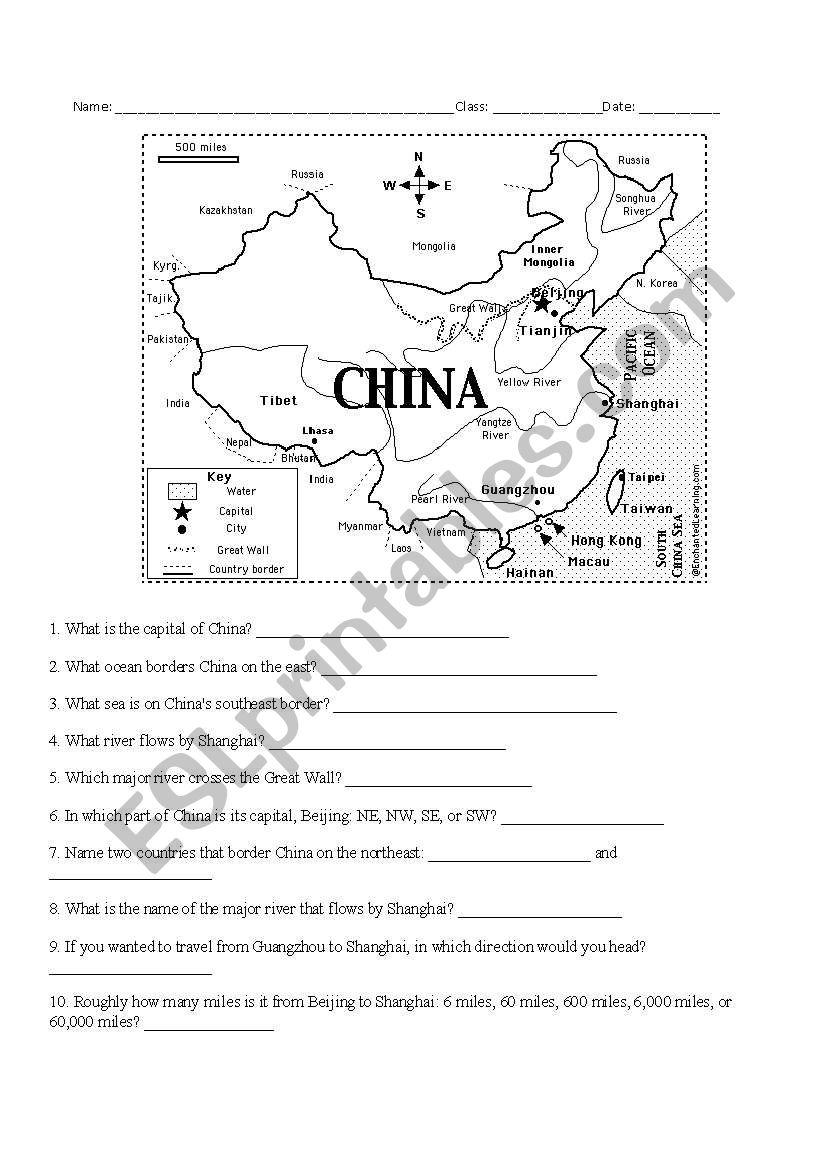 China worksheet