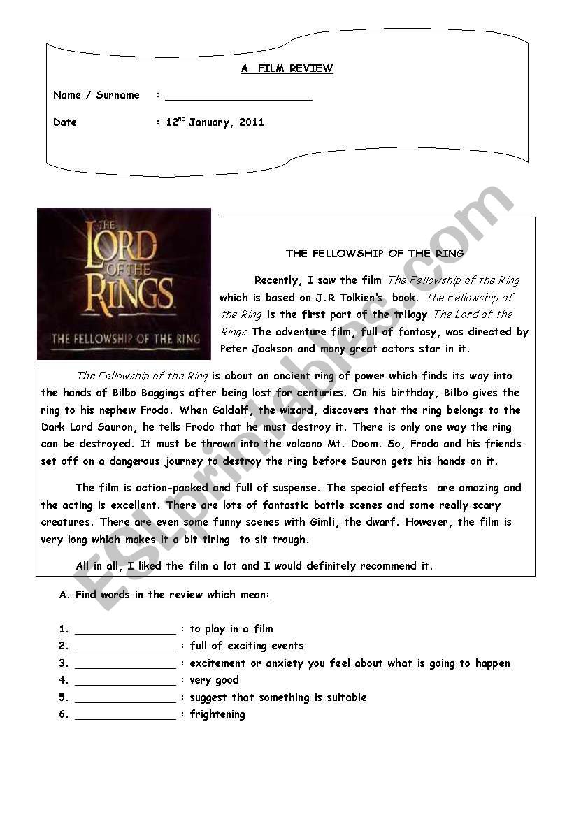 FILM REVIEW worksheet