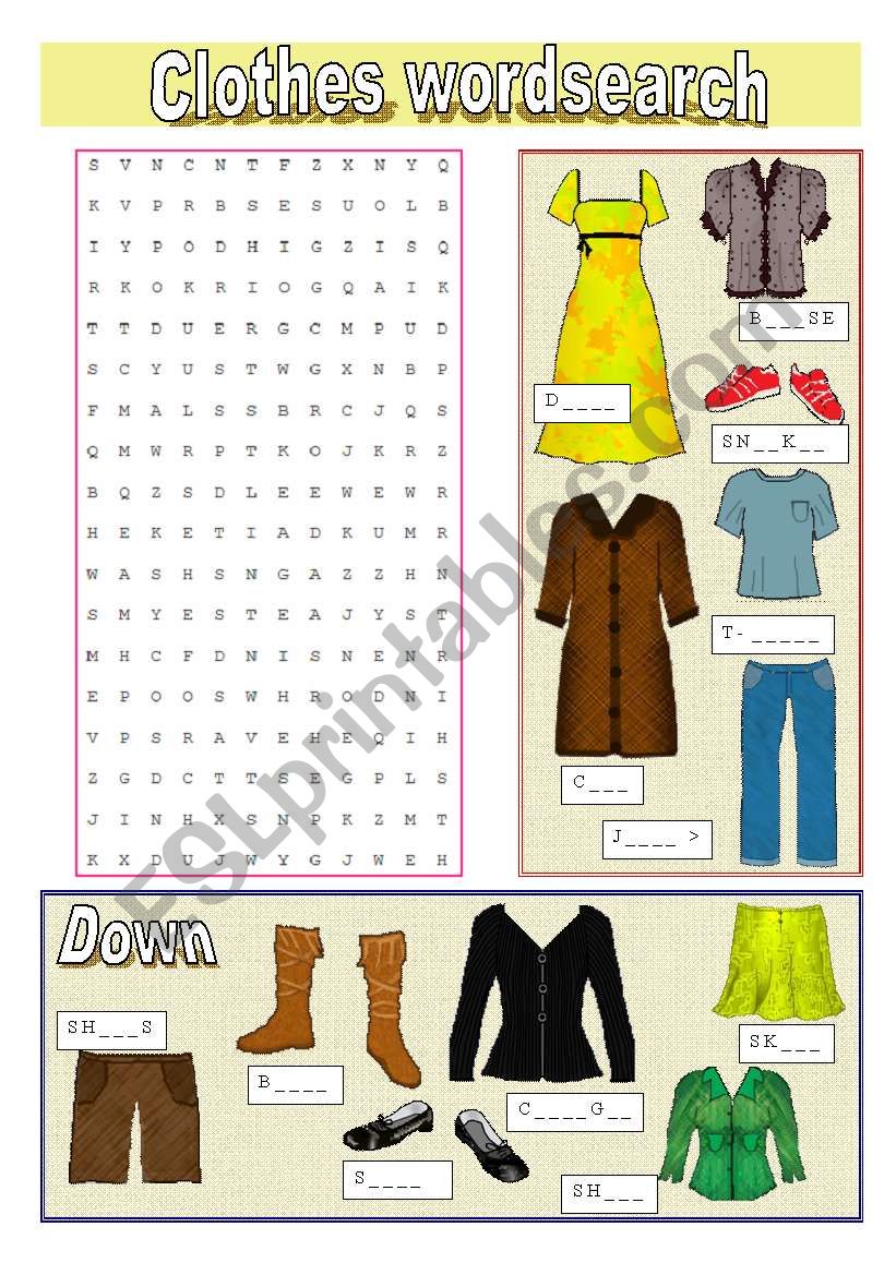 Clothes Wordsearch worksheet