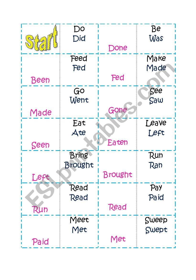 Irregular verbs domino worksheet