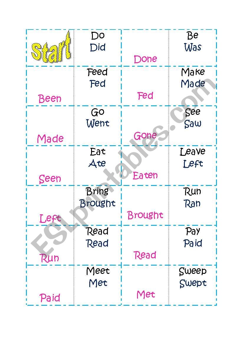 Irregular verbs domino worksheet