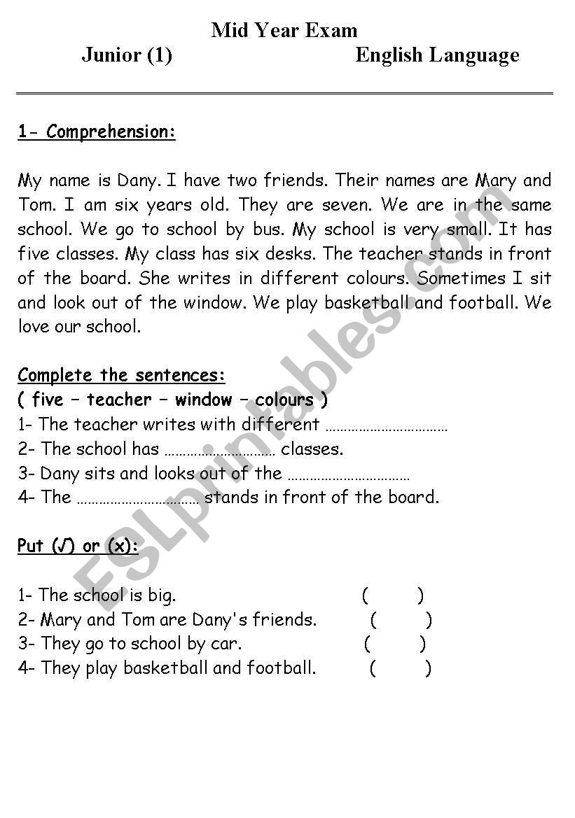 Comprehension worksheet