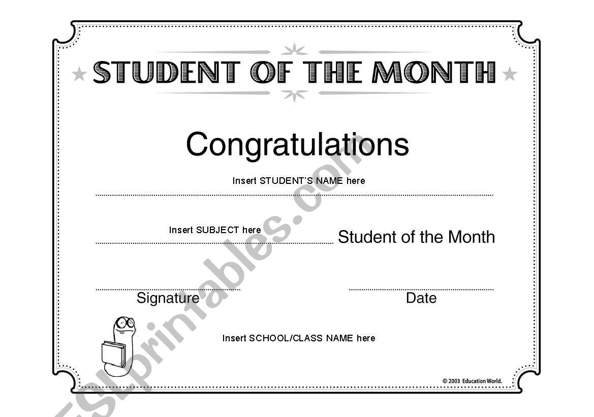 Student of the Month worksheet