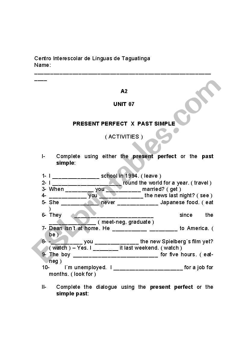 past perfect past simple worksheet