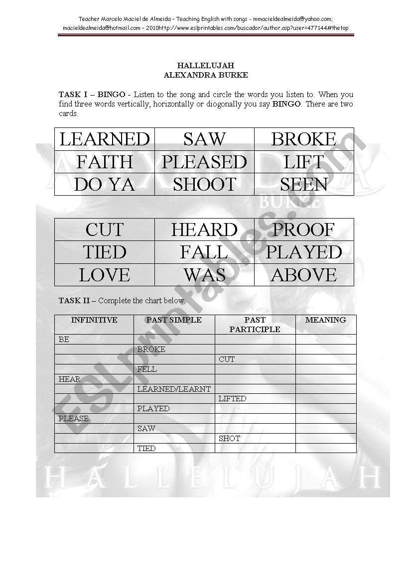 HALLELUJAH AND FREE HUGS worksheet