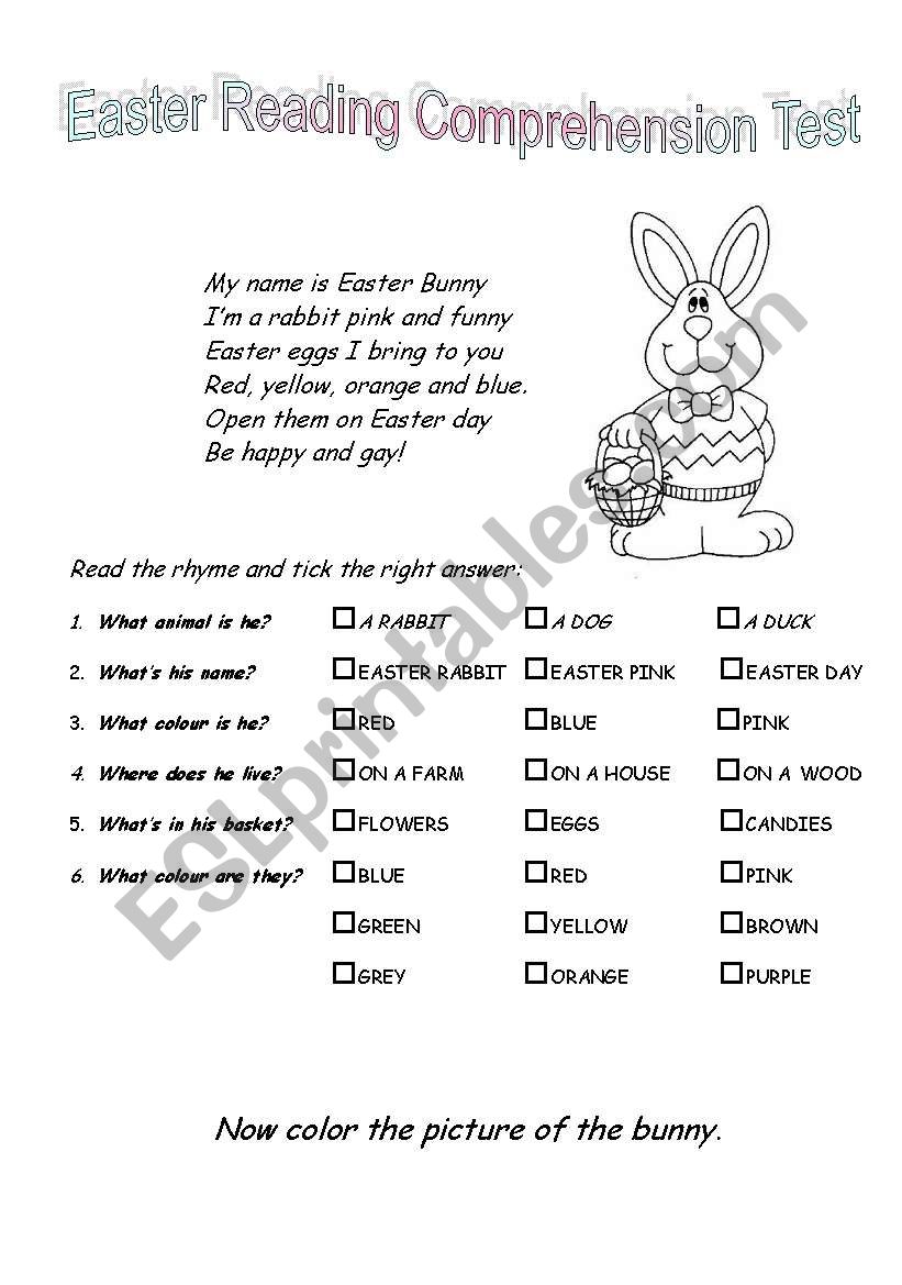 Easter reading comprehension test