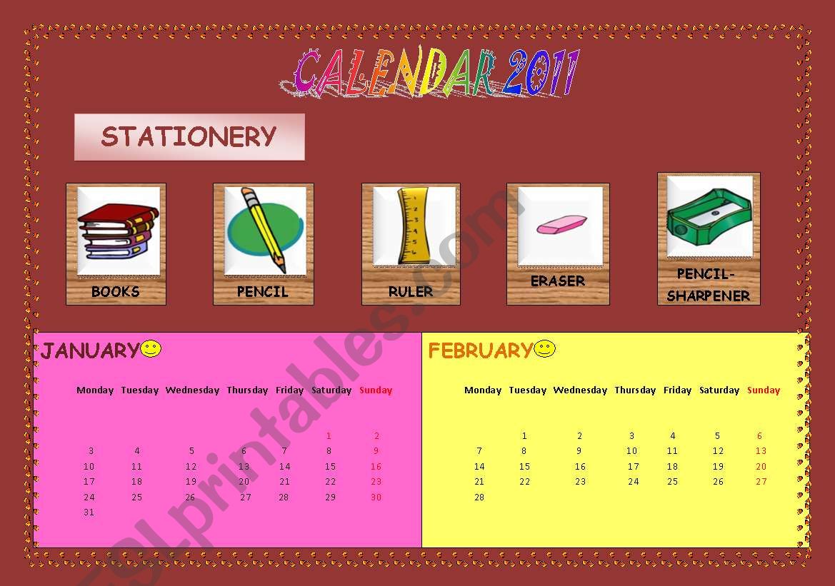 Calendar 2011 (Stationery) worksheet
