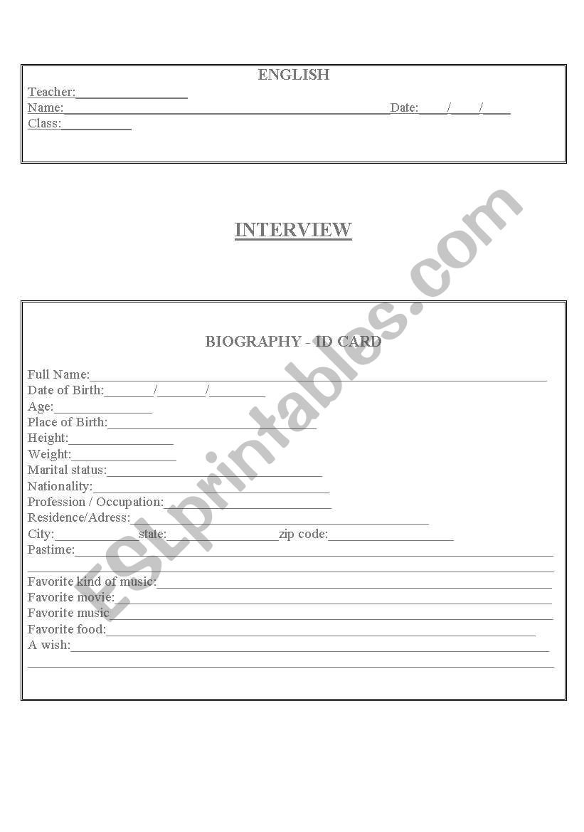 intervi worksheet