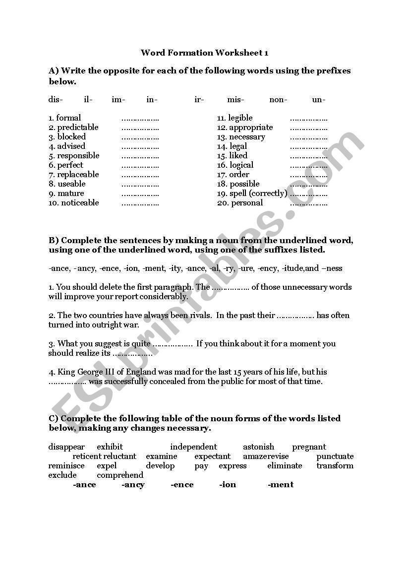 Word Formation 1 worksheet