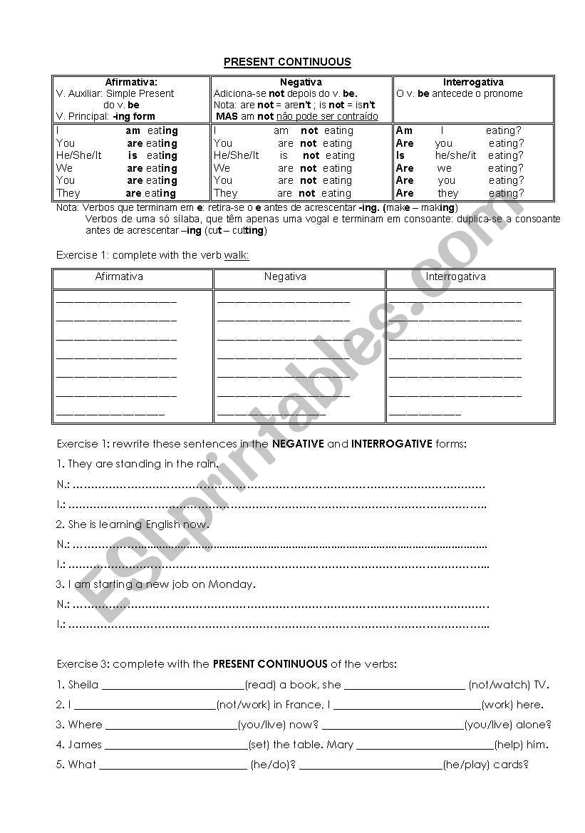 Present Continuous worksheet