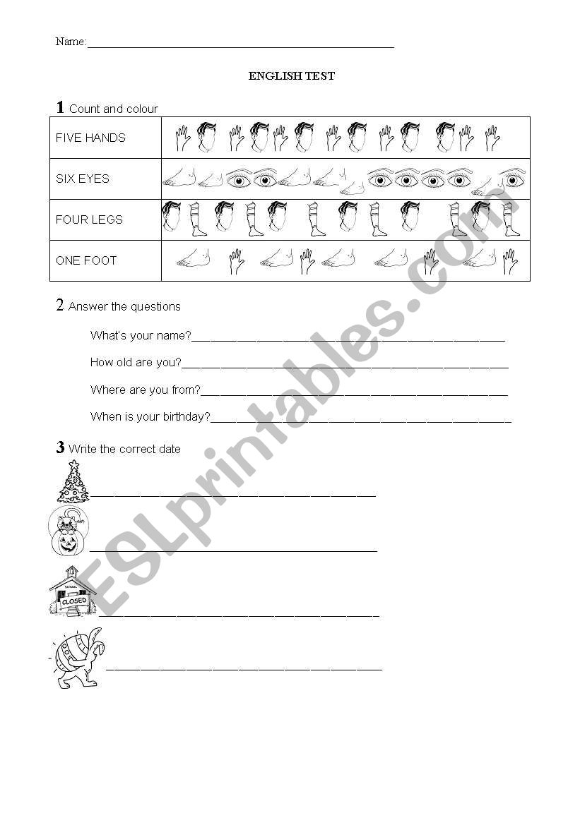 numbers and date test worksheet