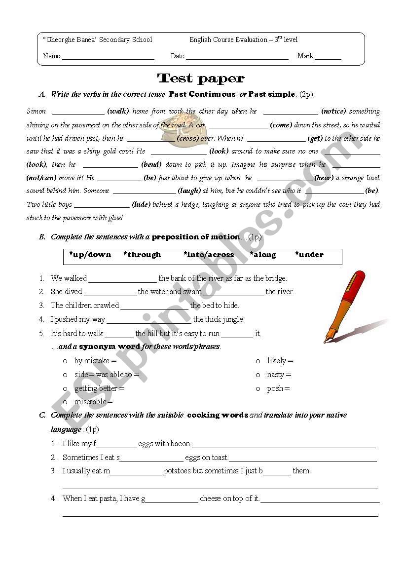 7th grade exam worksheet