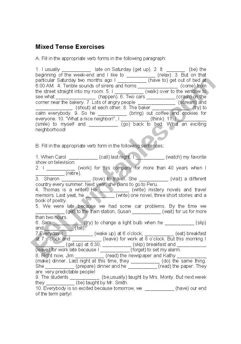 Mixed tenses exercises worksheet