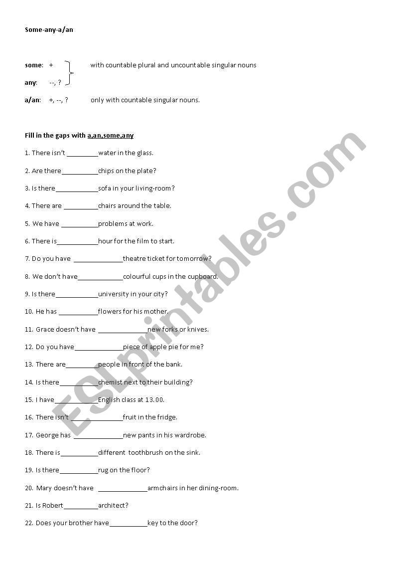 SOME/ANY/A/AN worksheet