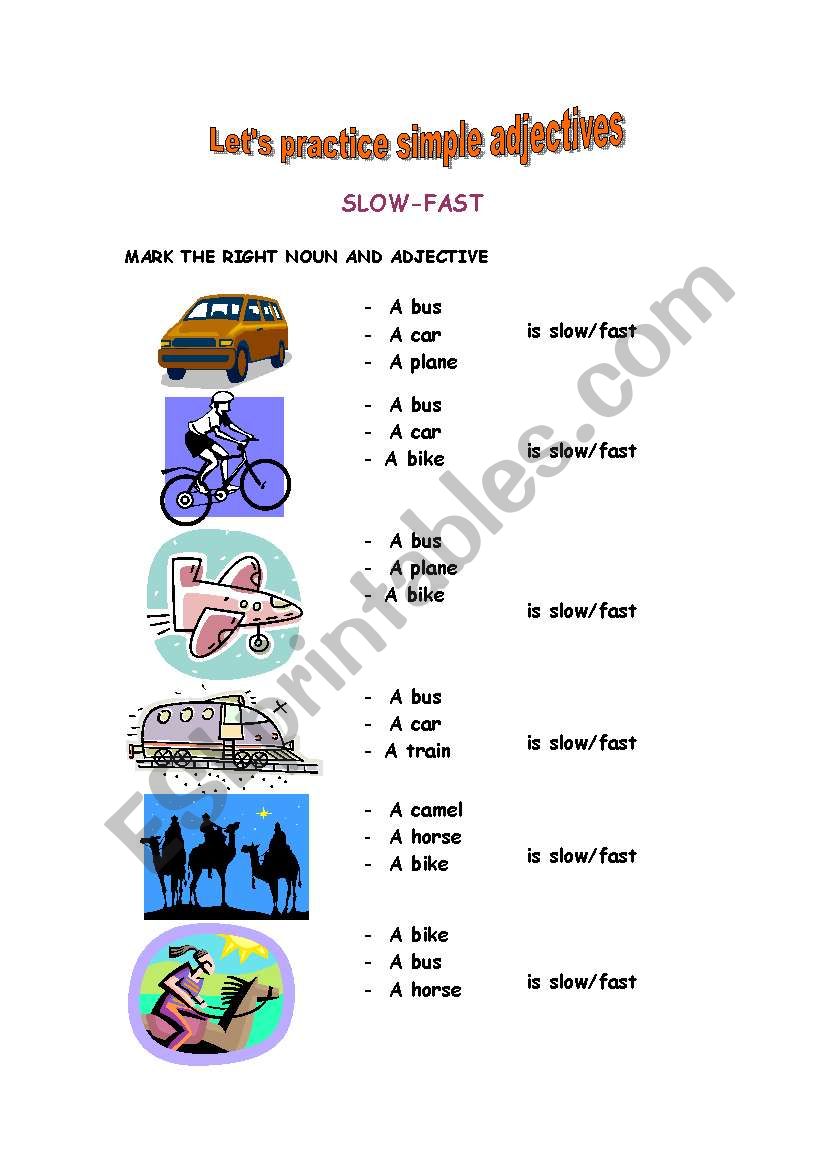 Fast or slow? Tasty or not?  worksheet