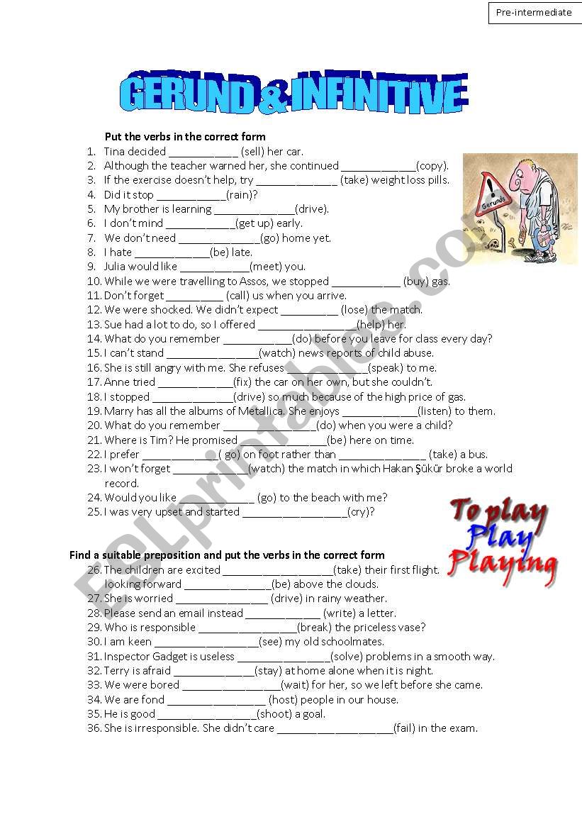 gerund infinitive worksheet