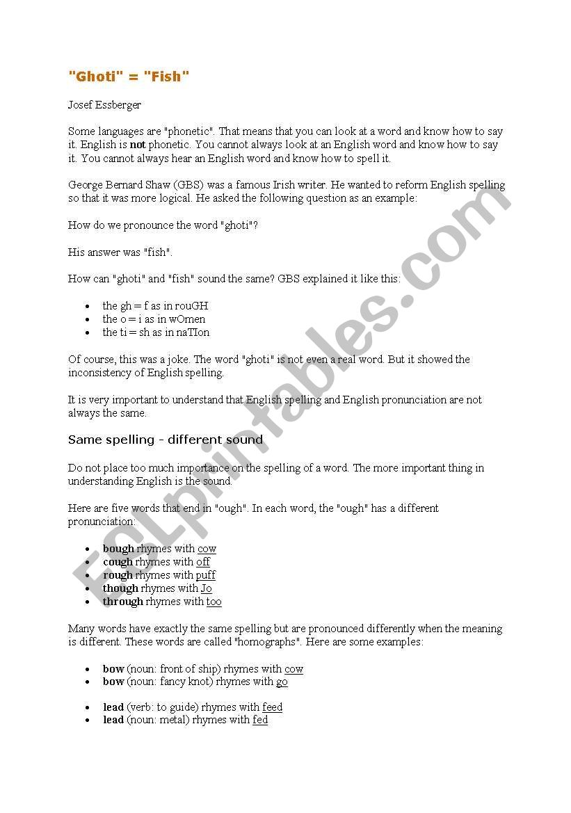 pronounciation worksheet