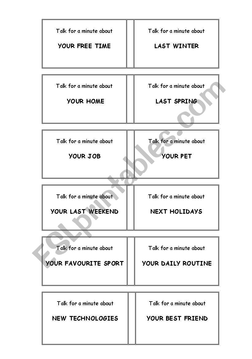 SPEAKING TALK FOR A MINUTE ESL worksheet by Mrs teacher