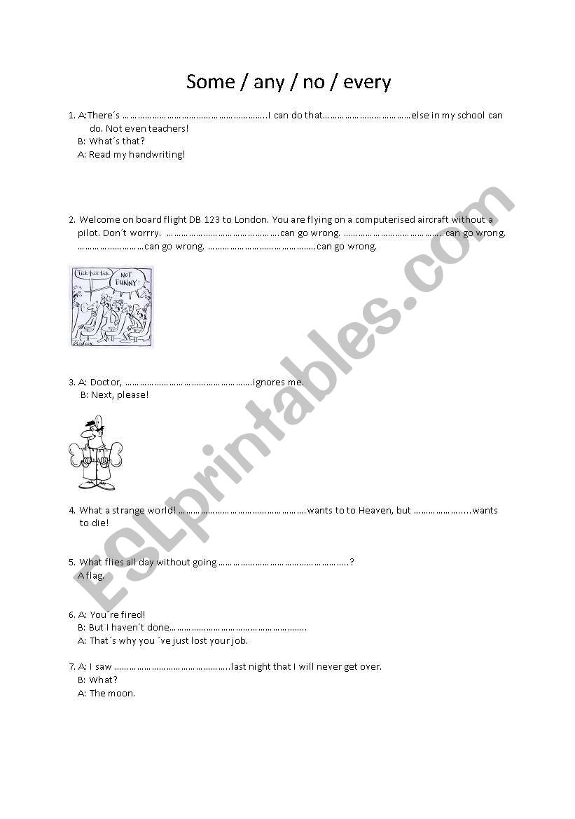 Jokes (Some, any, no, every) worksheet