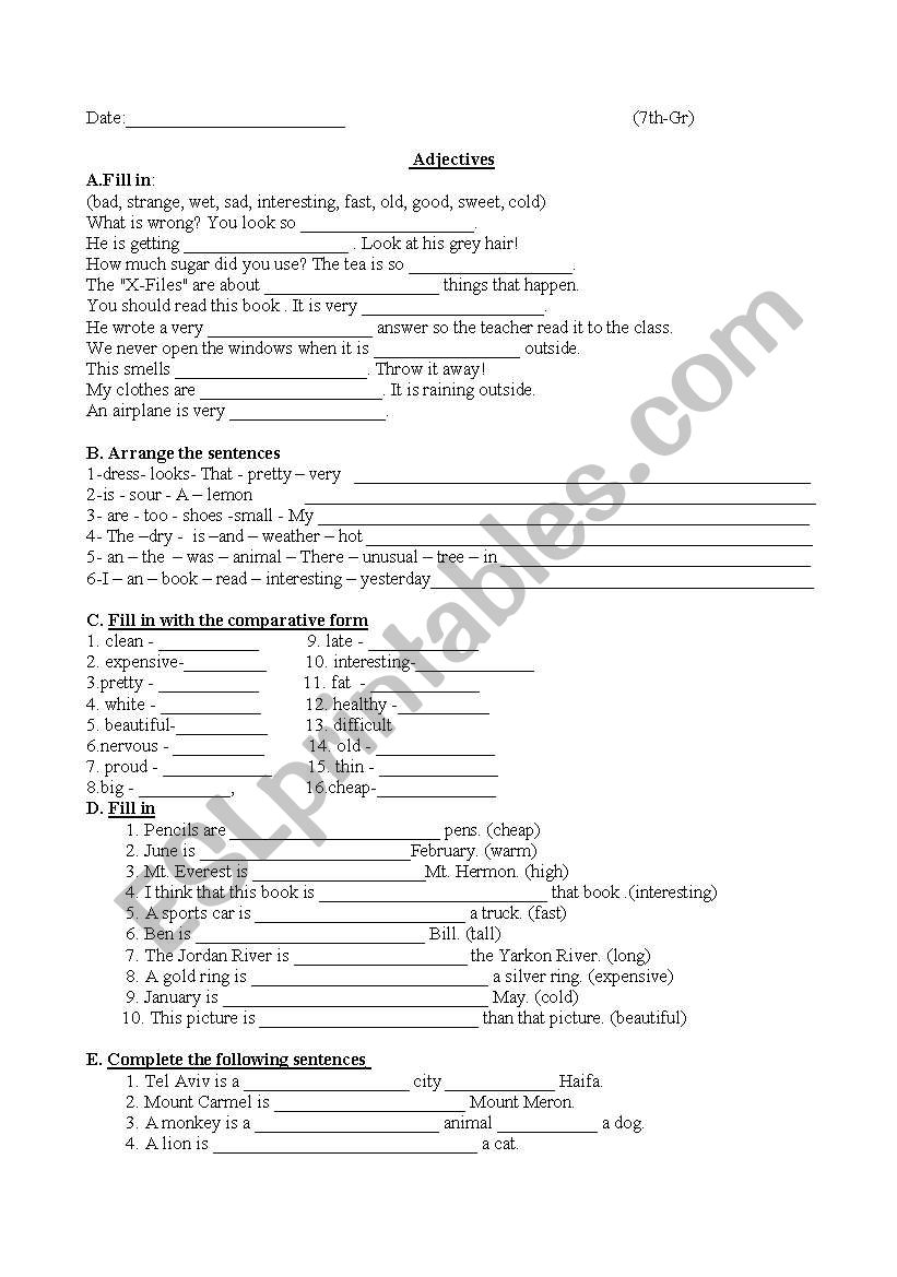 adjectives worksheet