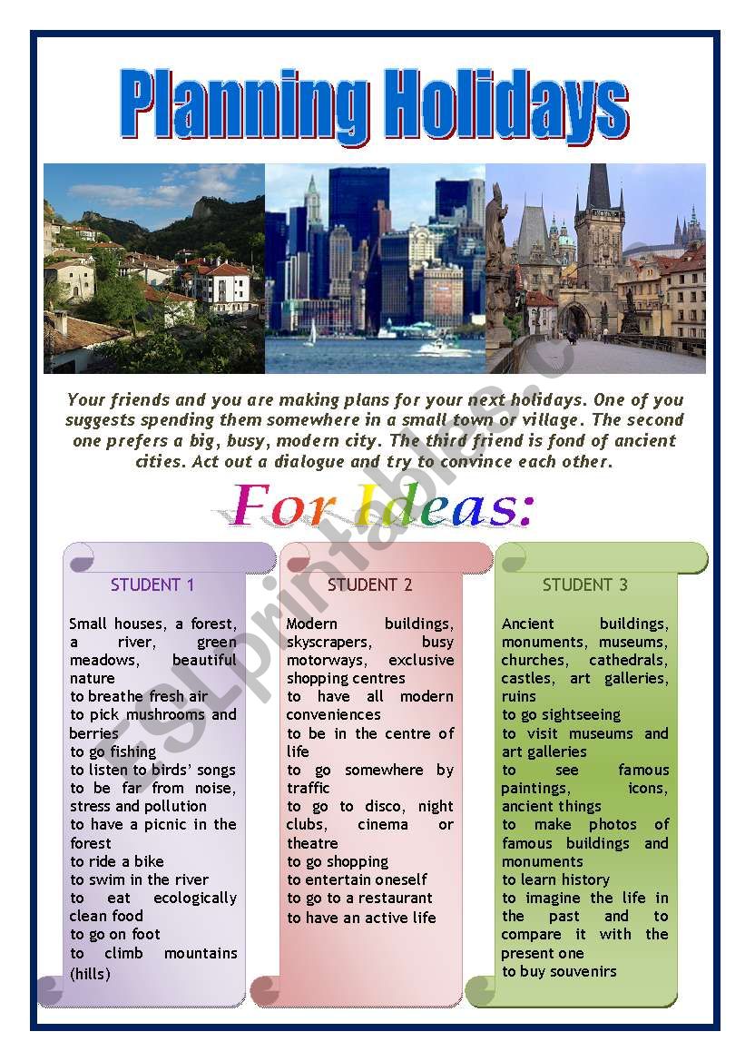 Planning Holidays worksheet