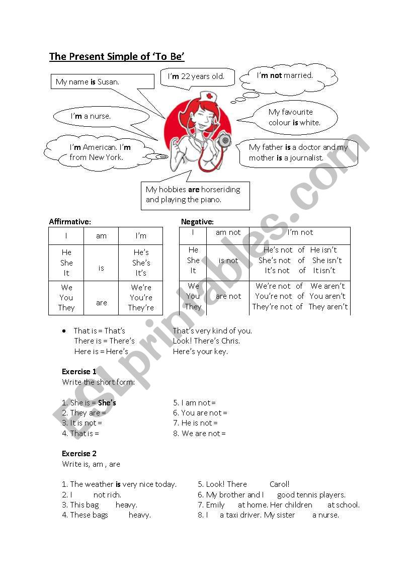 Present Simple of To Be worksheet