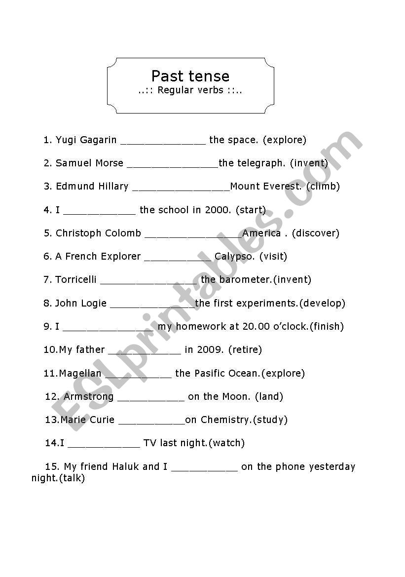 simple past  --regular verbs worksheet