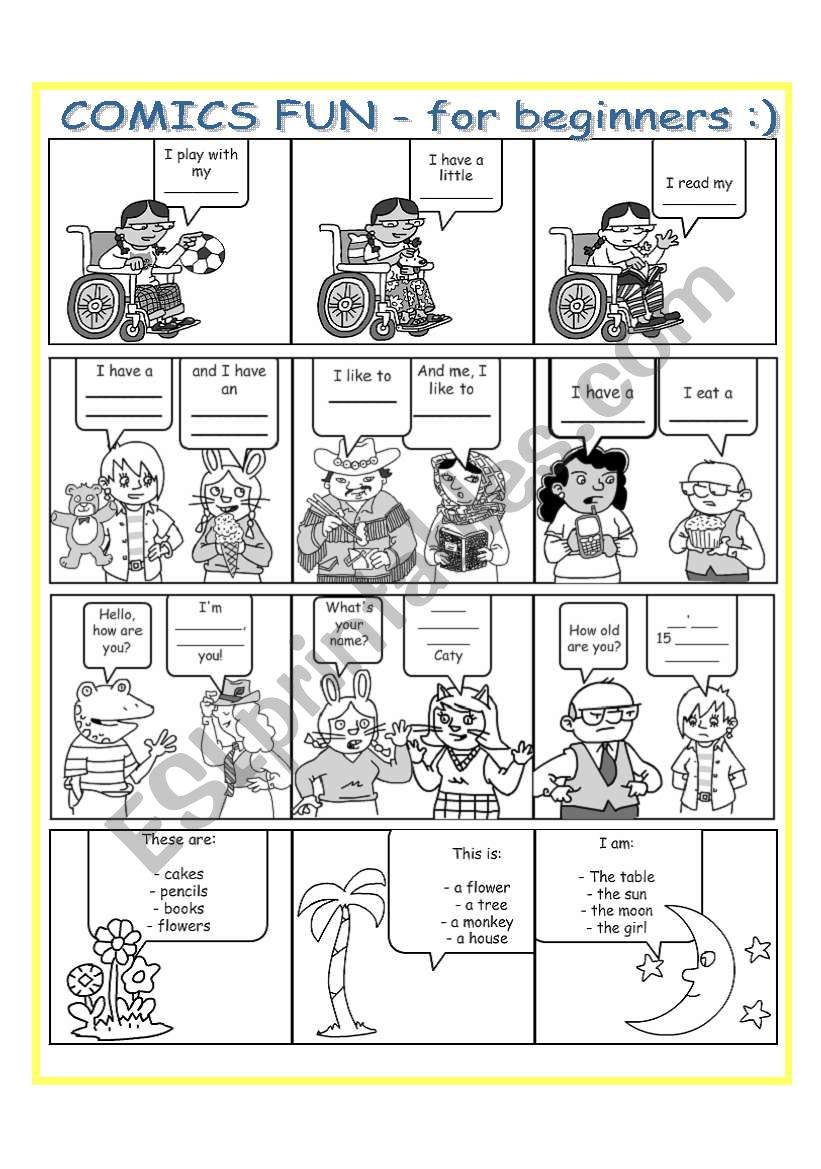 Comics fun for beginners worksheet